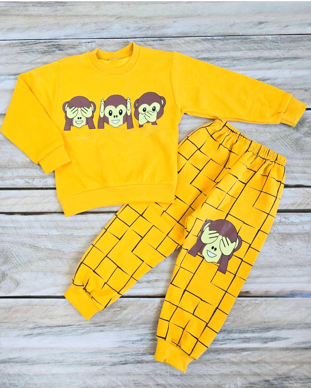 (Pre-order)BLP1040` Monkey Yellow Print Boys Clothes Set