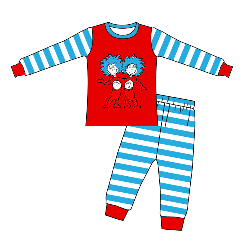 (Pre-order)BLP1041 Dr.Reading Blue Stripes Print Boys Pajamas Clothes Set