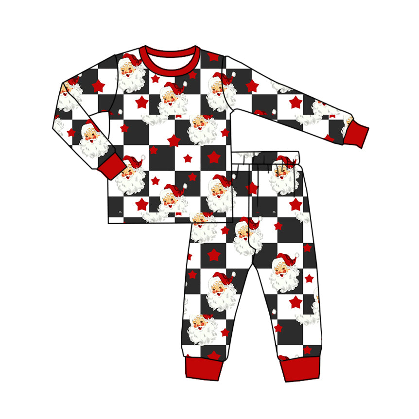 (Pre-order)BLP1068 Santa Plaid Print Boys Christmas Pajamas Clothes Set
