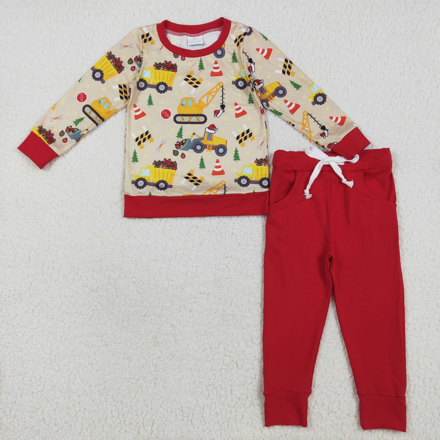 Construction Trucks Print Boys Christmas Clothes Brothers Matching Wear