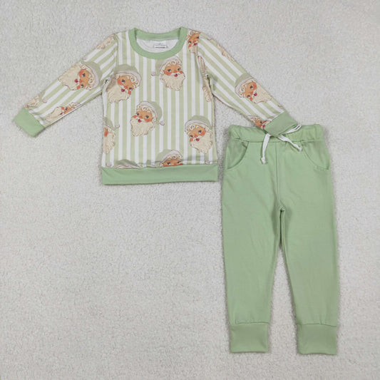 BLP1074 Santa Stripes Top Green Pants Boys Christmas Clothes Set