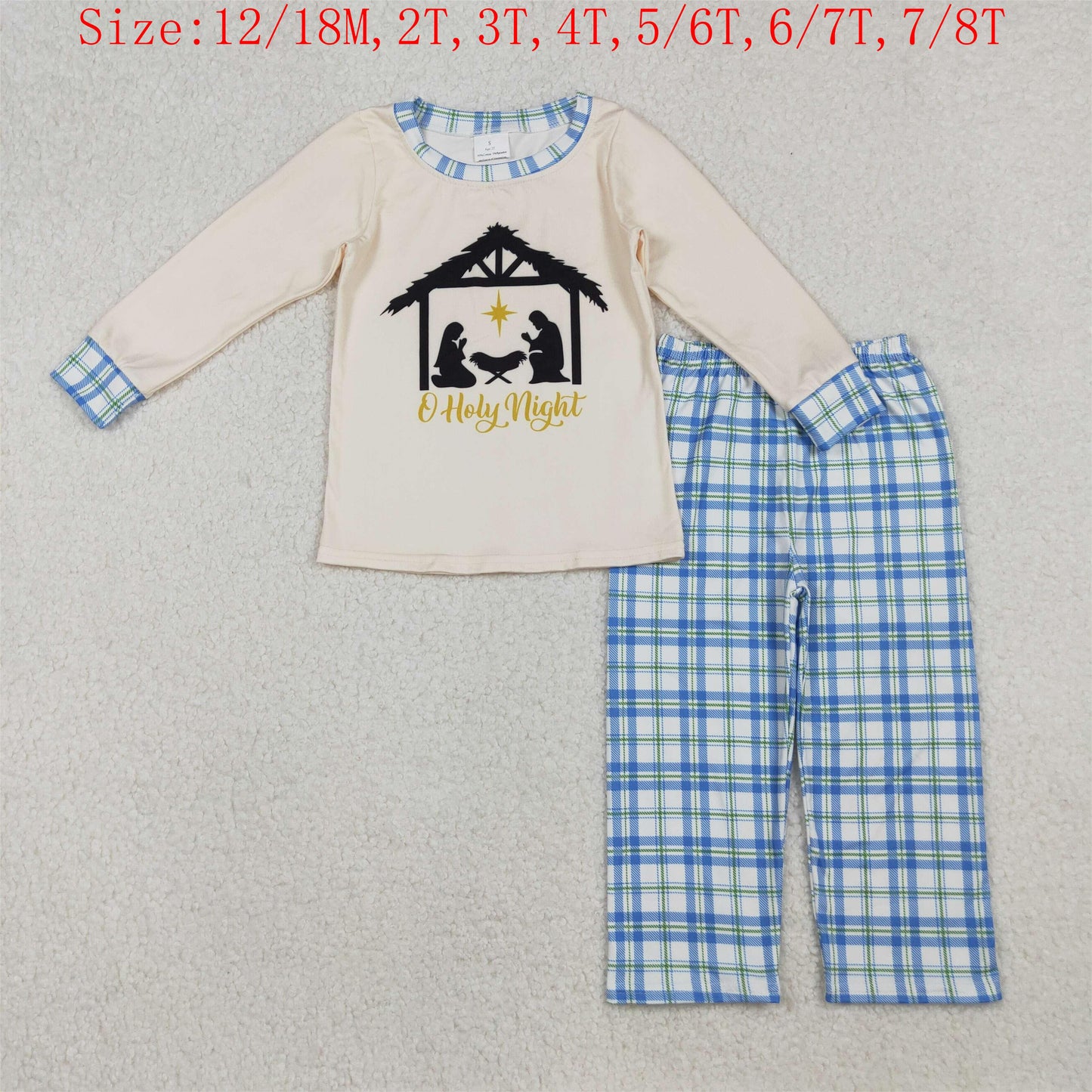 Nativity Plaid Print Boys Christmas Clothes Brothers Matching Wear