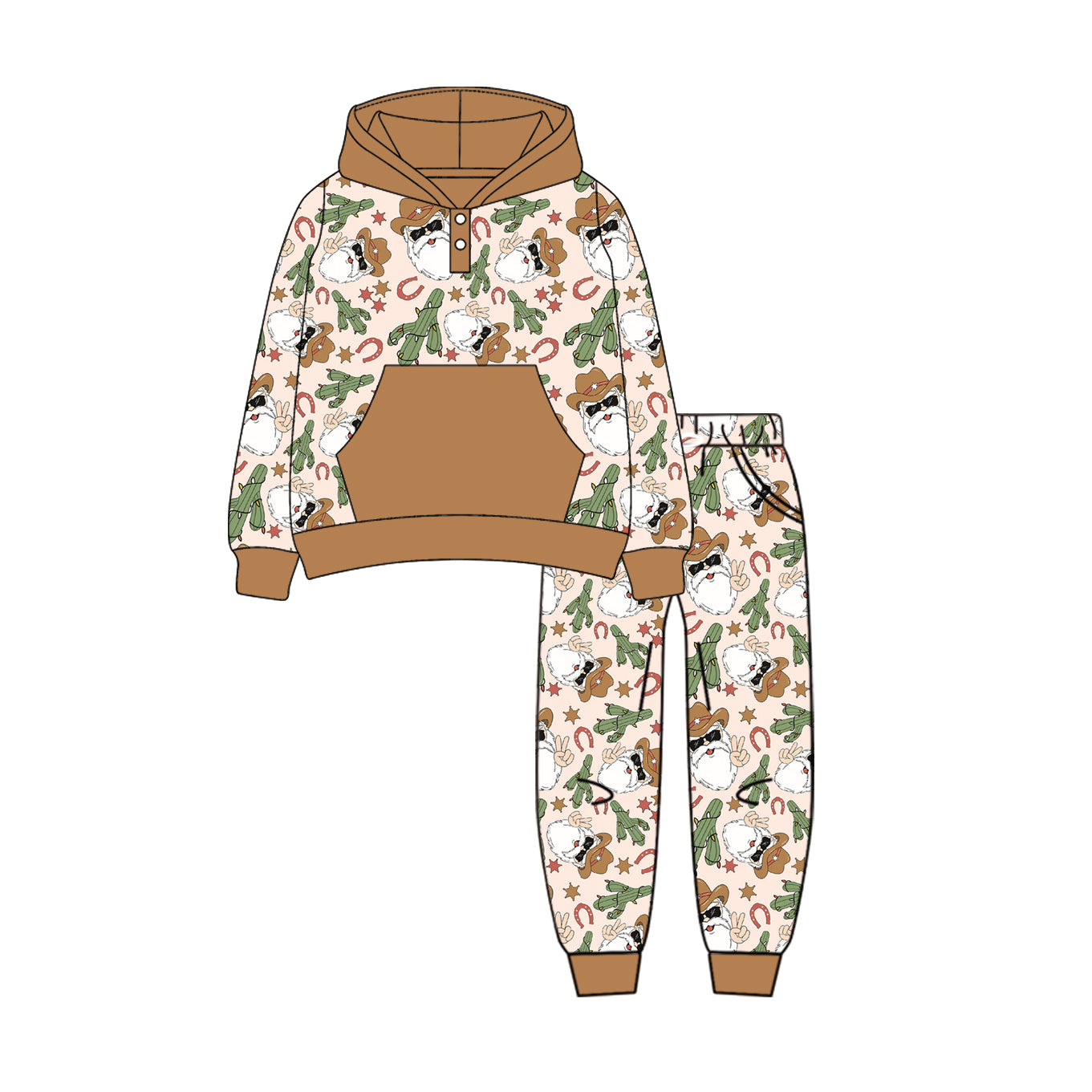 (Pre-order)BLP1107 Santa Cactus Hoodie Top Pockets Pants Boys Christmas Clothes Set