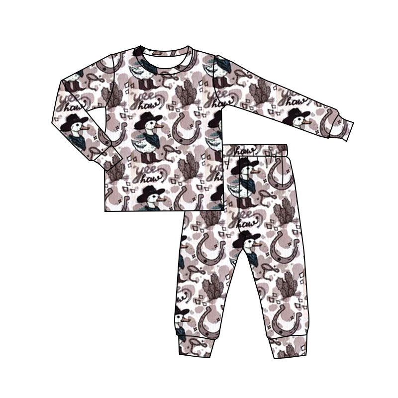 (Pre-order)BLP1108 Yee Duck Cowboy Cactus Print Boys Western Fall Pajamas Clothes Set
