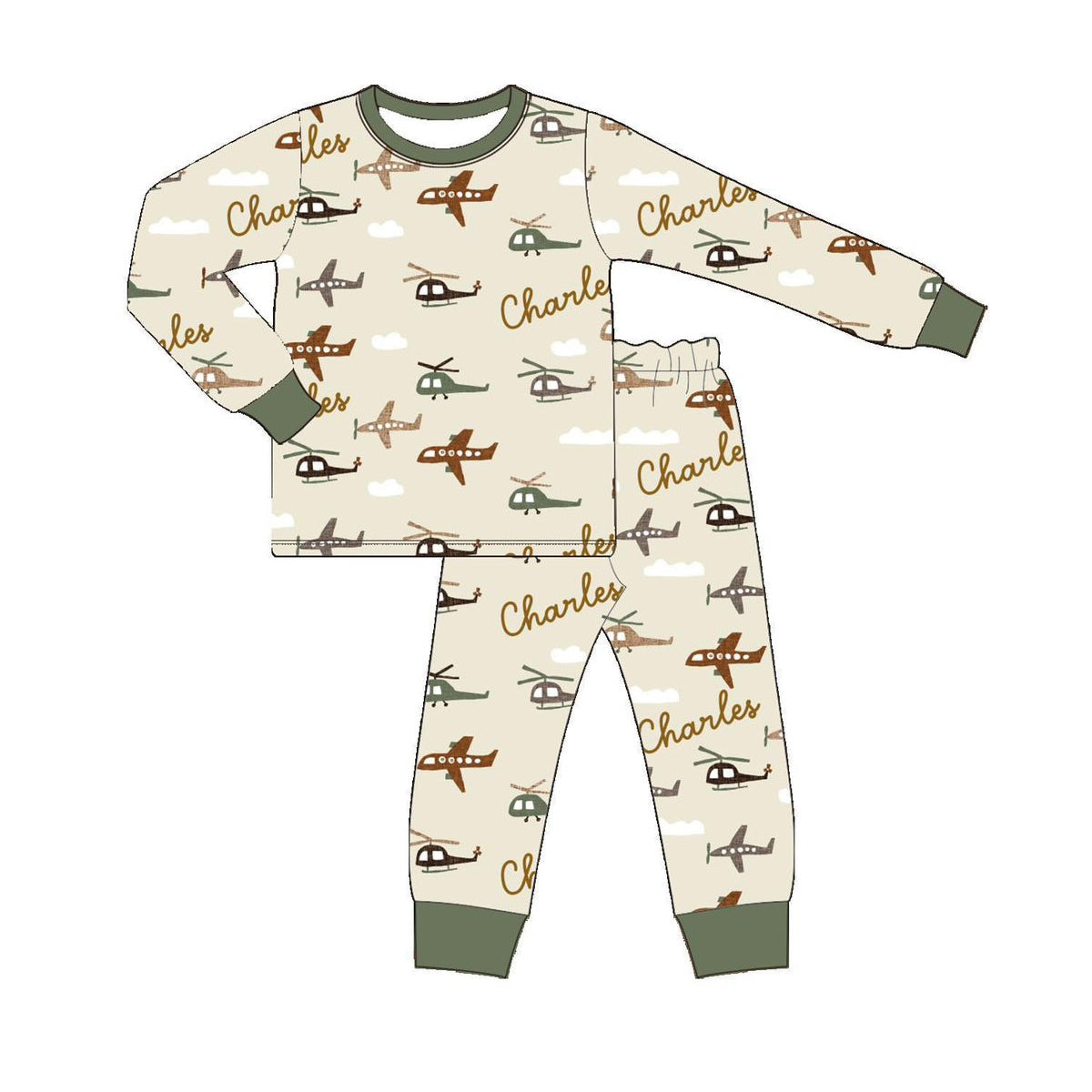 (Pre-order)BLP1120 Plane Print Boys Fall Pajamas Clothes Set