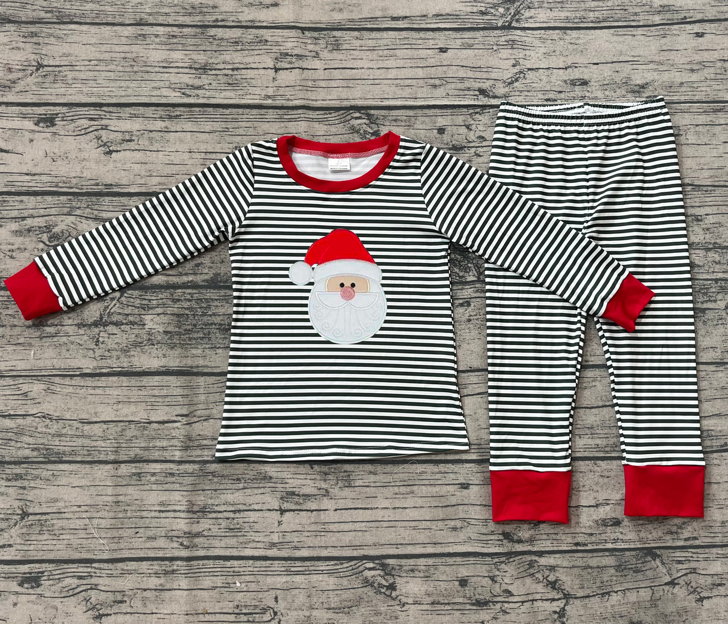 (Pre-order)BLP1126 Santa Top Stripes Pants Boys Christmas Pajamas Clothes Set