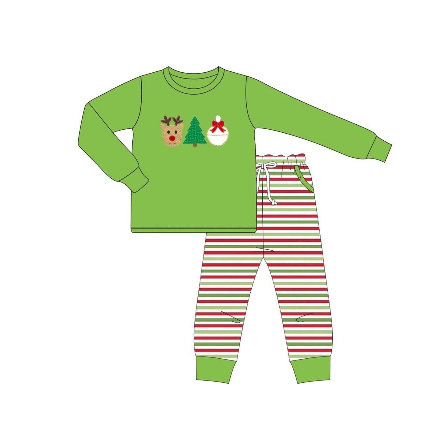 (Pre-order)BLP1128 Deer Tree Green Top Stripes Pants Boys Christmas Clothes Set