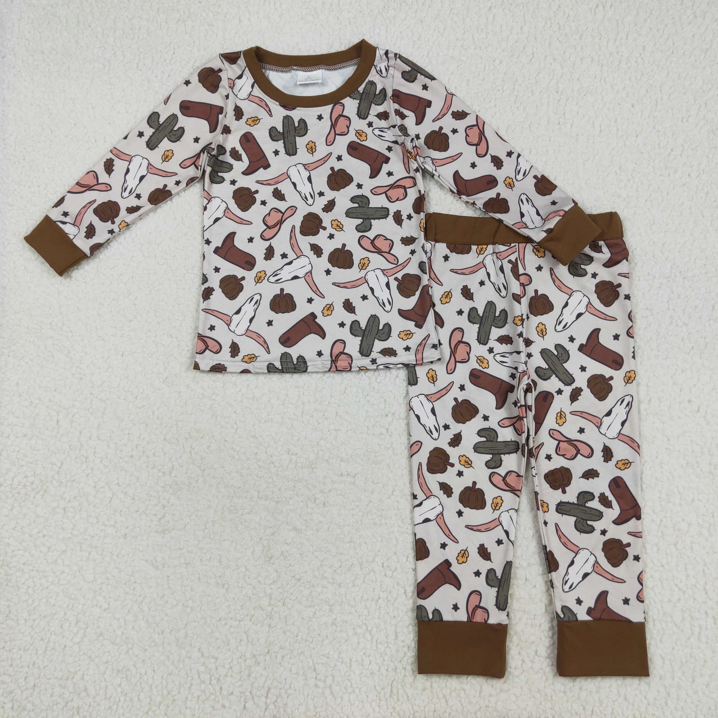 Pumpkin Western Print Boys Western Pajamas Matching Clothes