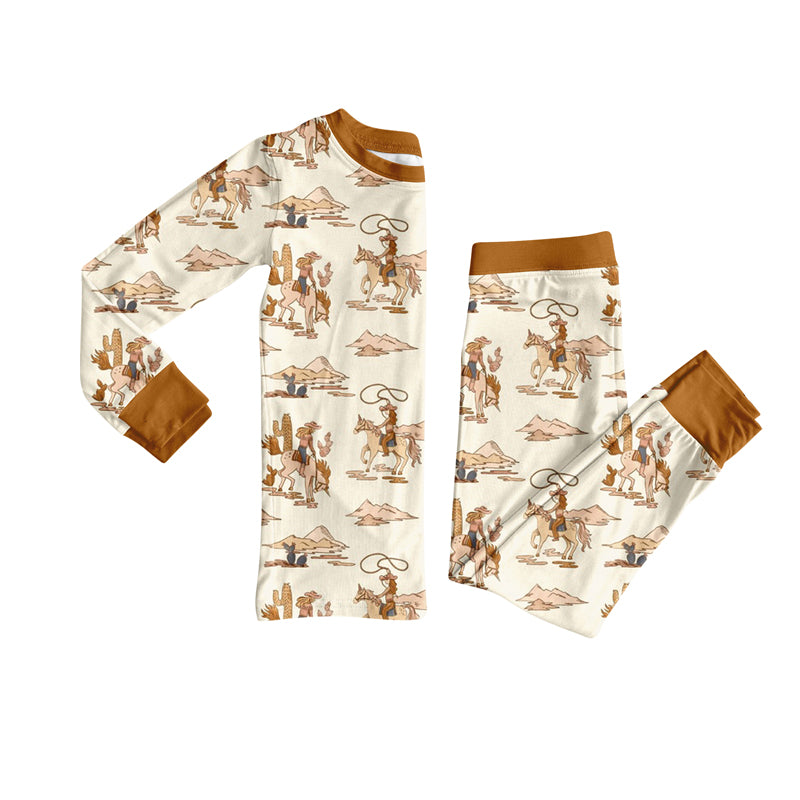 (Pre-order)BLP1148 Cowgirl Western Print Kids Fall Pajamas Clothes Set
