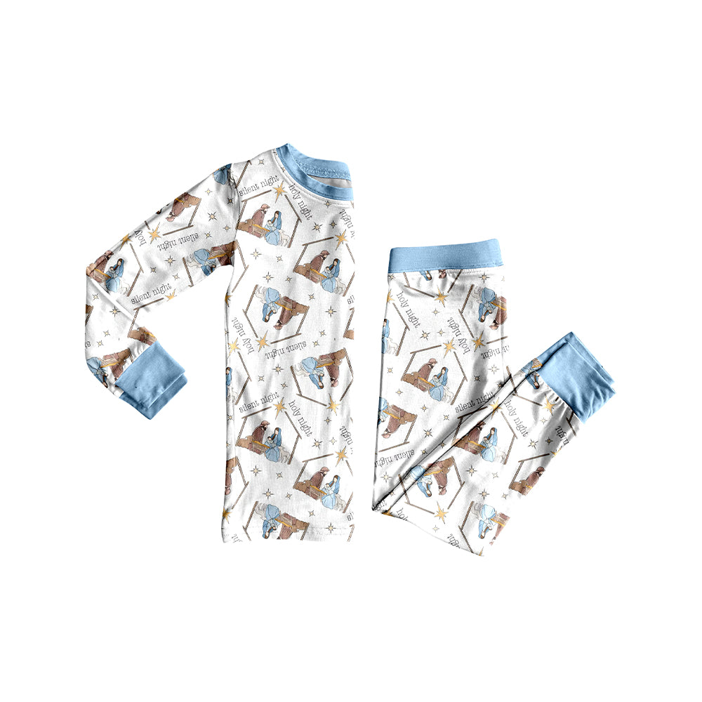 (Pre-order)BLP1170 Nativity Blue Print Kids Christmas Pajamas Clothes Set