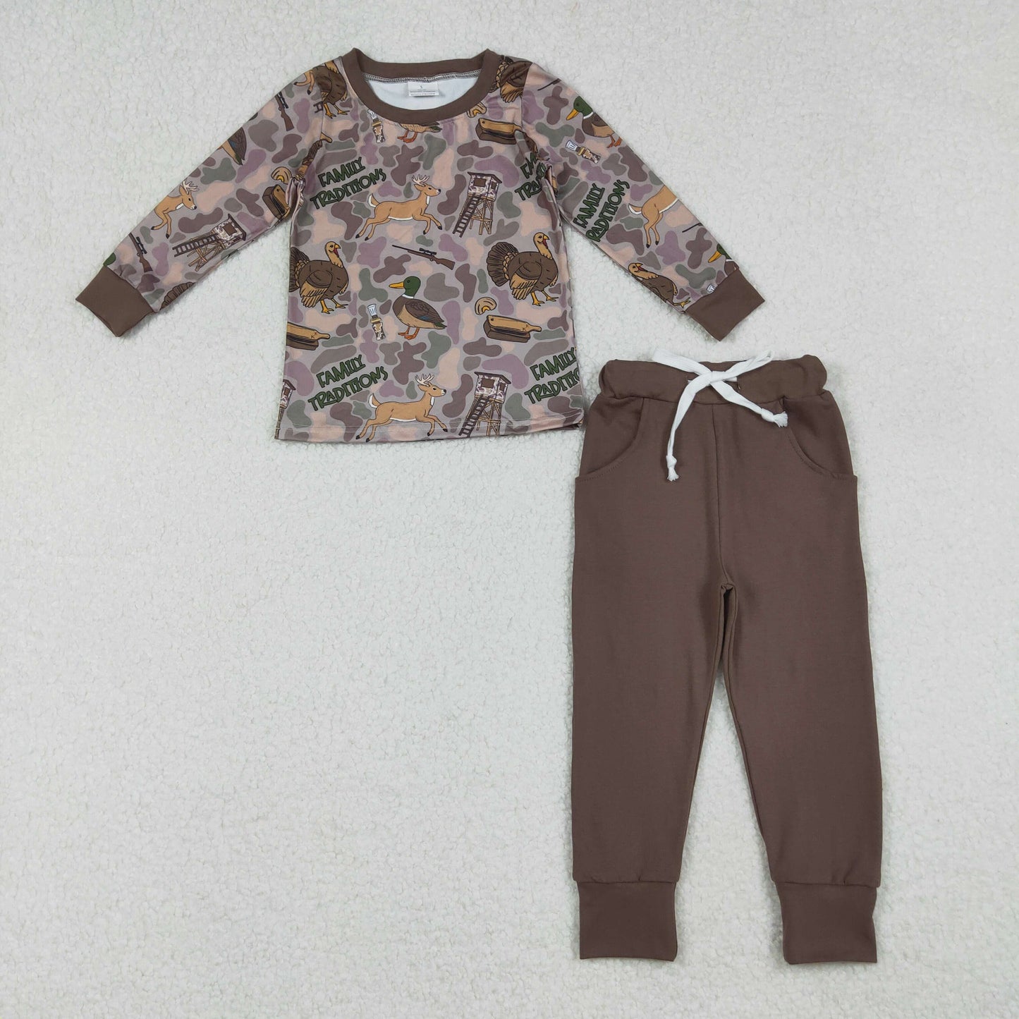 Brown Camo Hunting Print Boys Fall Clothes Brothers Matching Wear