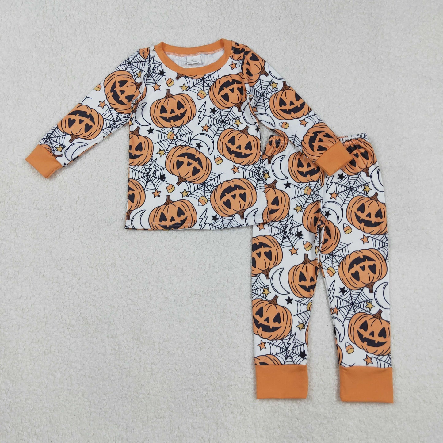 Pumpkin Candy Web Print Kids Halloween Clothes Sibling Matching Wear