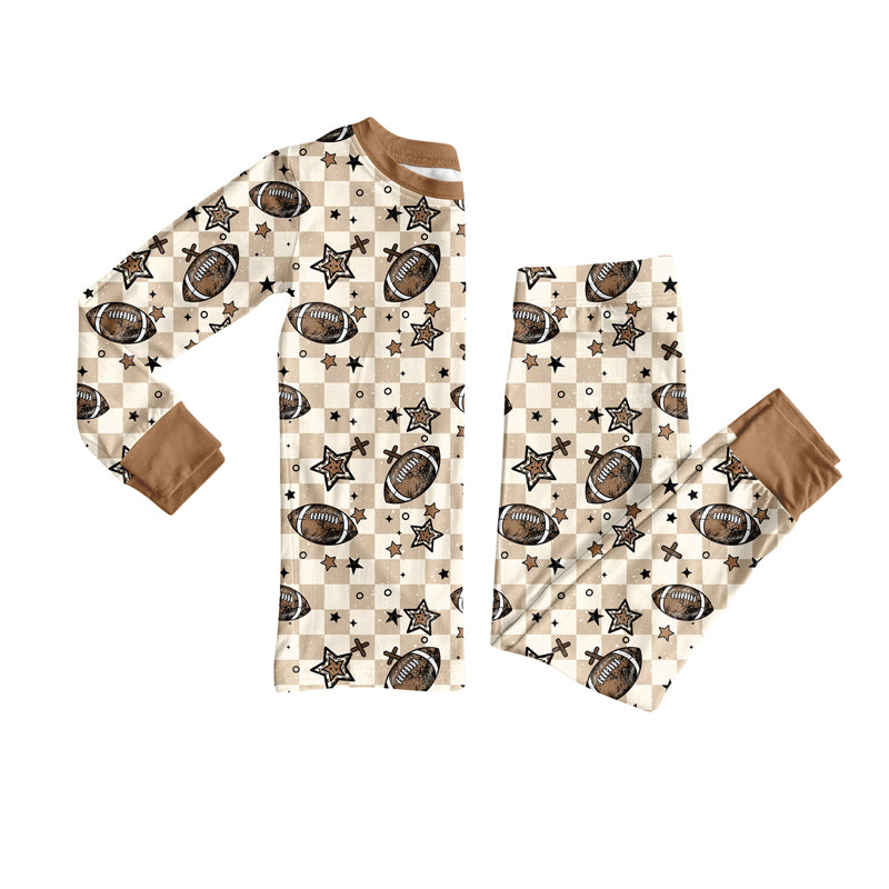 (Pre-order)BLP1216 Football Stars Plaid Print Boys Fall Pajamas Clothes Set