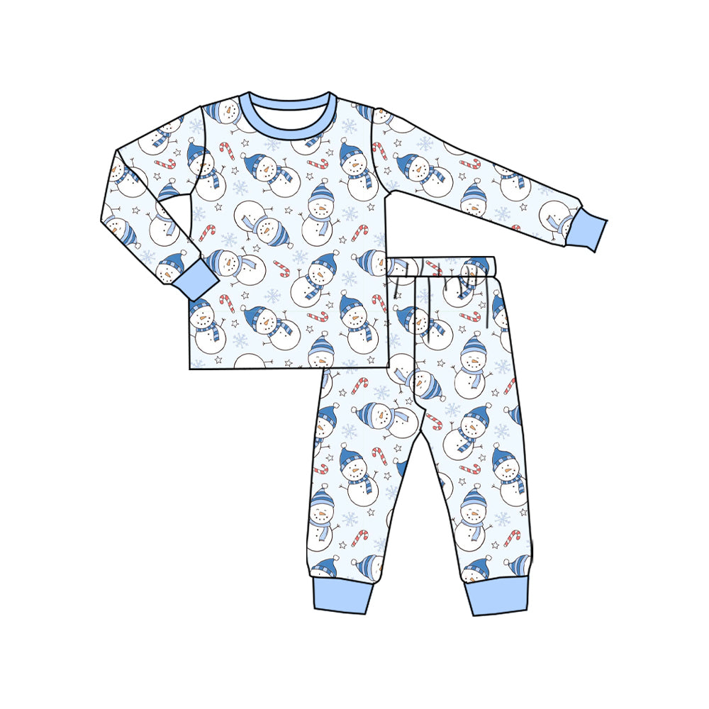 (Pre-order)BLP1227 Snowman Blue Print Boys Christmas Pajamas Clothes Set