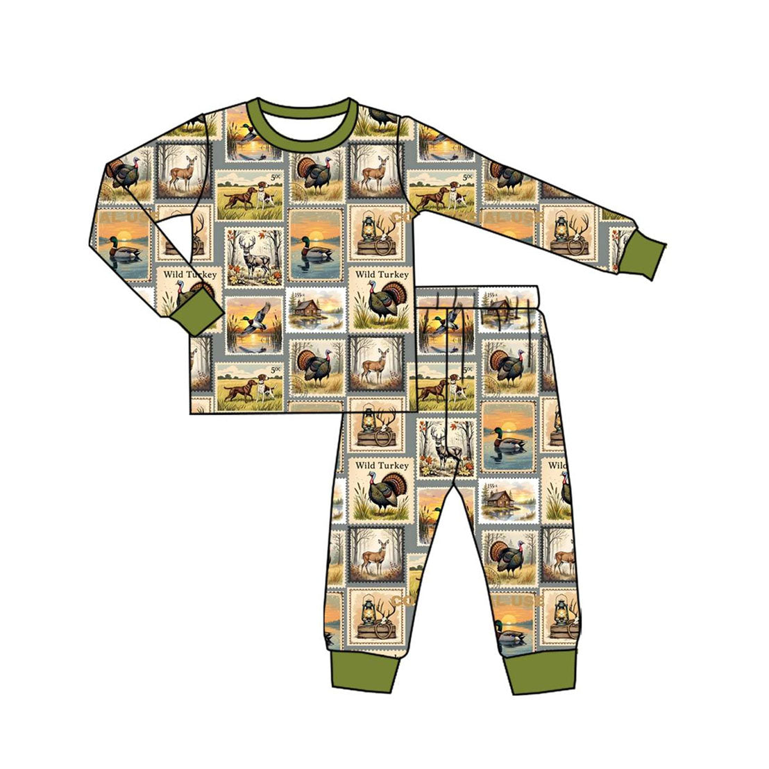 (Pre-order)BLP1233 Hunting Plaid Print Kids Fall Pajamas Clothes Set