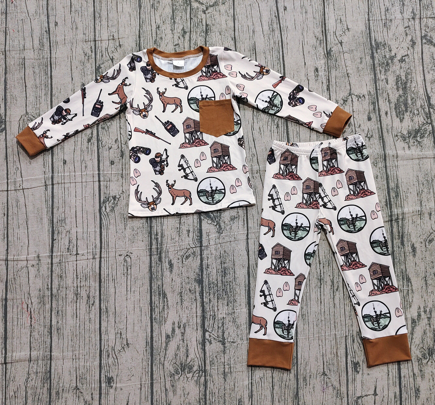 (Pre-order)BLP1236 Hunting Print Boys Fall Pajamas Clothes Set