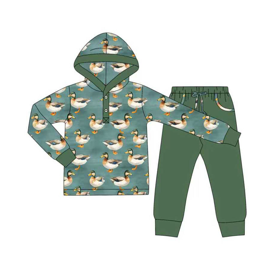 (Pre-order)BLP1260 Duck Hoodie Top Green Pants Boys Fall Clothes Set
