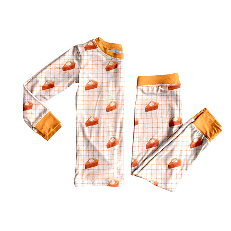 (Pre-order)BLP1274 Pie Plaid Print Girls Fall Pajamas Clothes Set