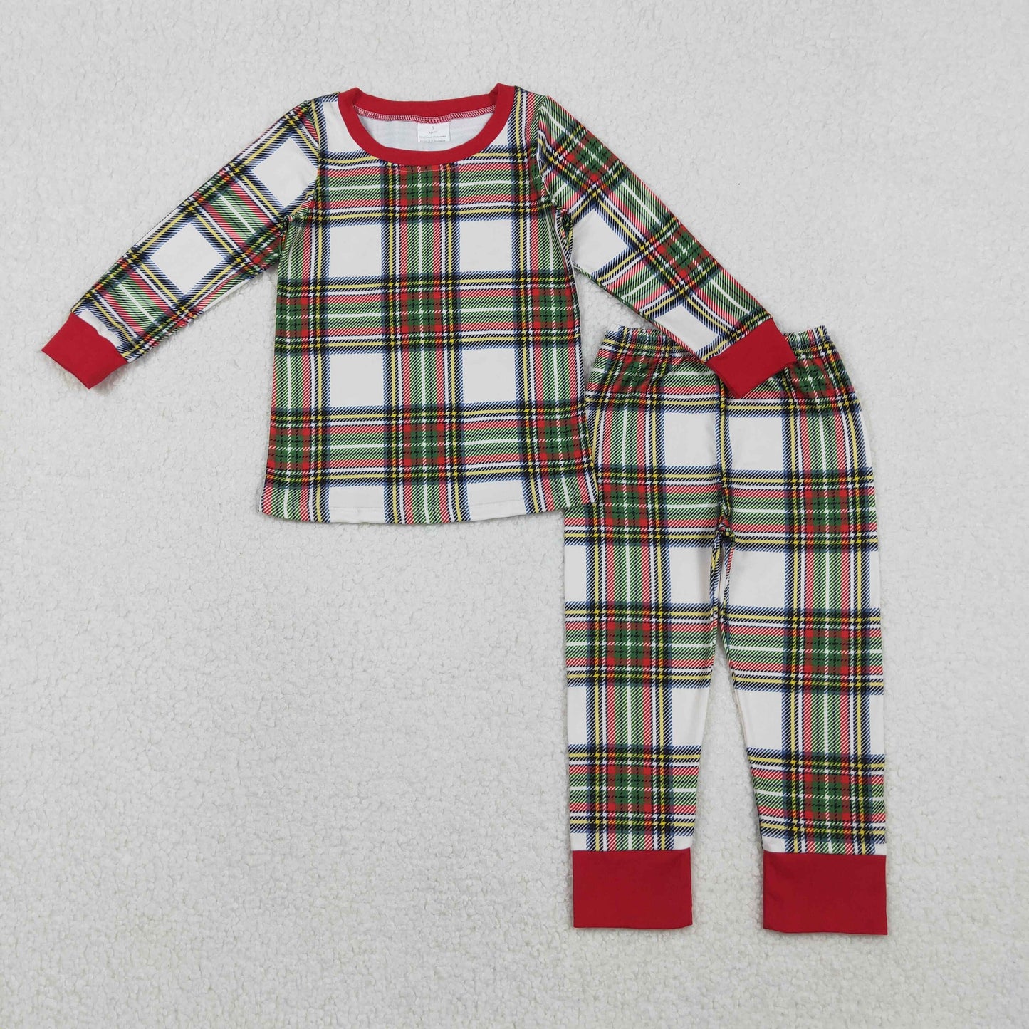 BLP1279 Plaid Print Boys Christmas Pajamas Clothes Set