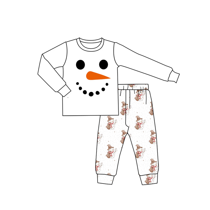 (Pre-order)BLP1280 Snowman White Print Boys Pajamas Clothes Set