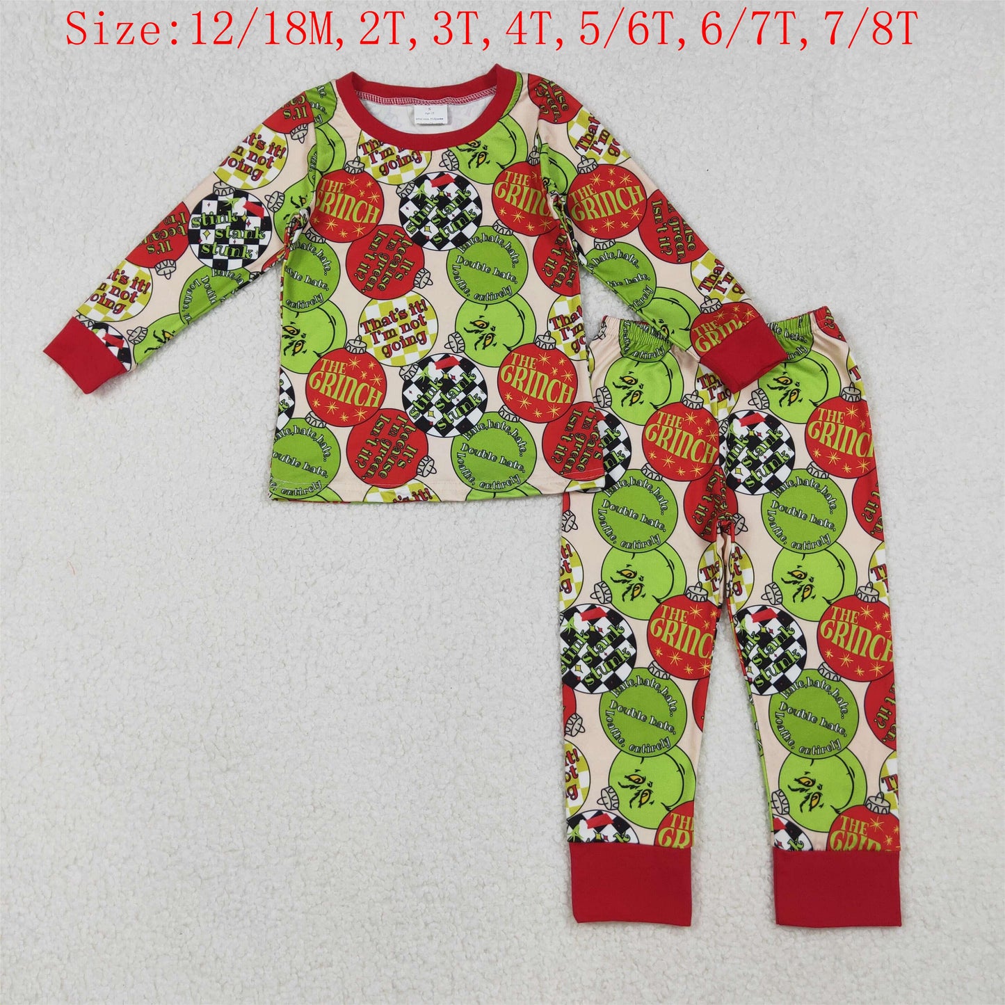 BLP1282 Holiday Lights Green Frog Print Kids Christmas Pajamas Clothes Set