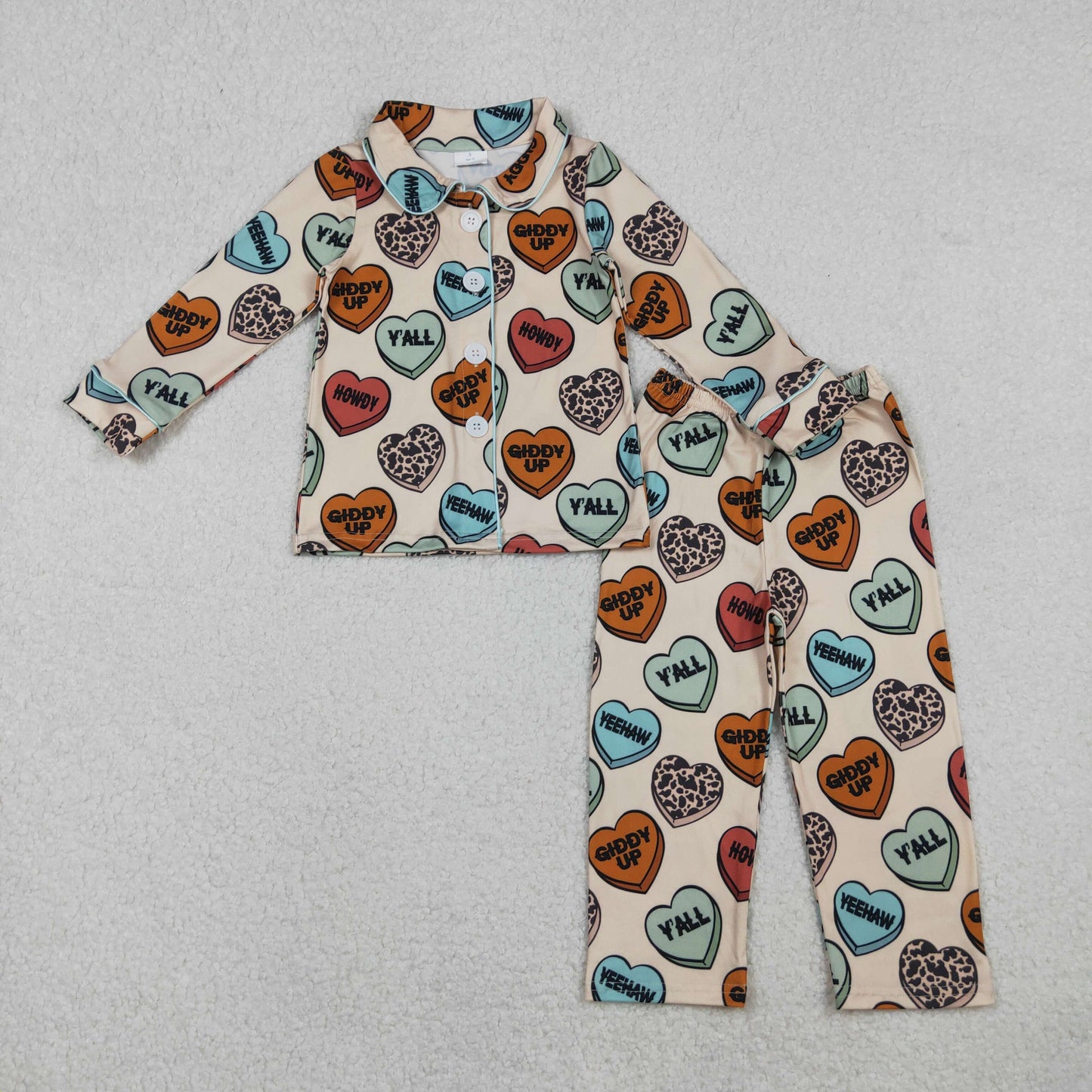 BLP1284 Heart Y'all Print Boys Valentine's Day Pajamas Clothes Set