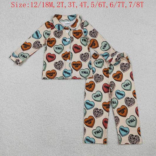 BLP1284 Heart Y'all Print Boys Valentine's Day Pajamas Clothes Set
