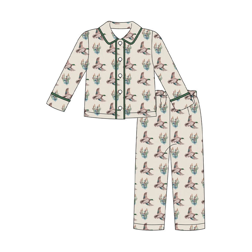 (Pre-order)BLP1290 Duck Print Boys Fall Buttons Pajamas Clothes Set
