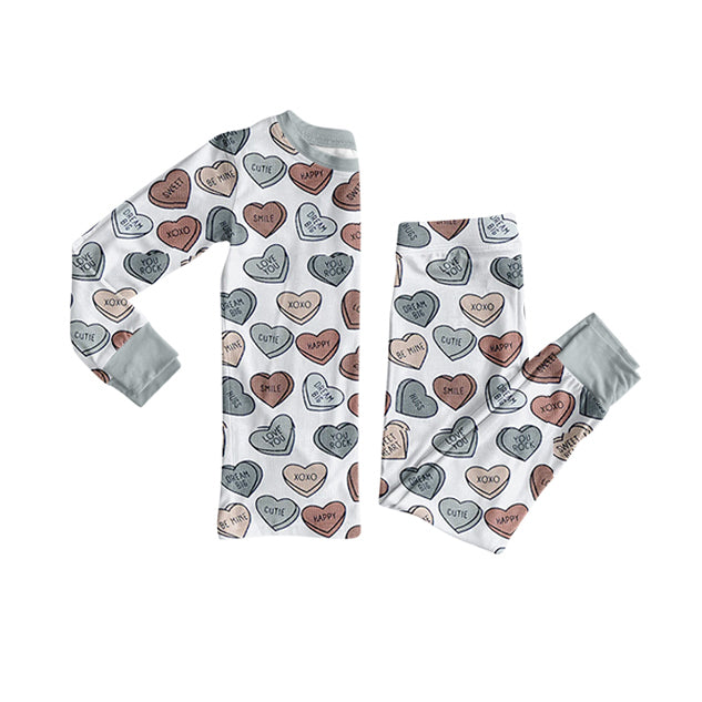 (Pre-order)BLP1305 Heart Grey Print Boys Valentine's Day Pajamas Clothes Set