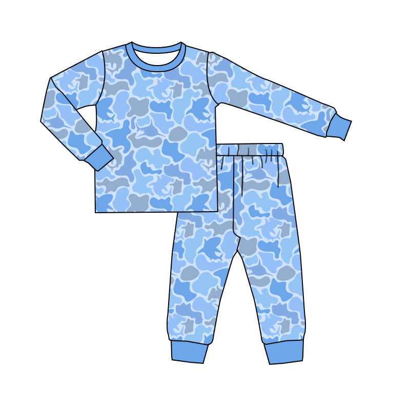 (Pre-order)BLP1312 Blue Camo Print Boys Pajamas Clothes Set