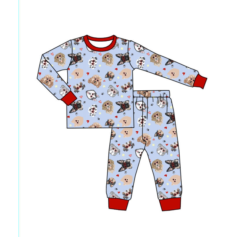 (Pre-order)BLP1316 Dog Heart Print Boys Valentine's Day Pajamas Clothes Set