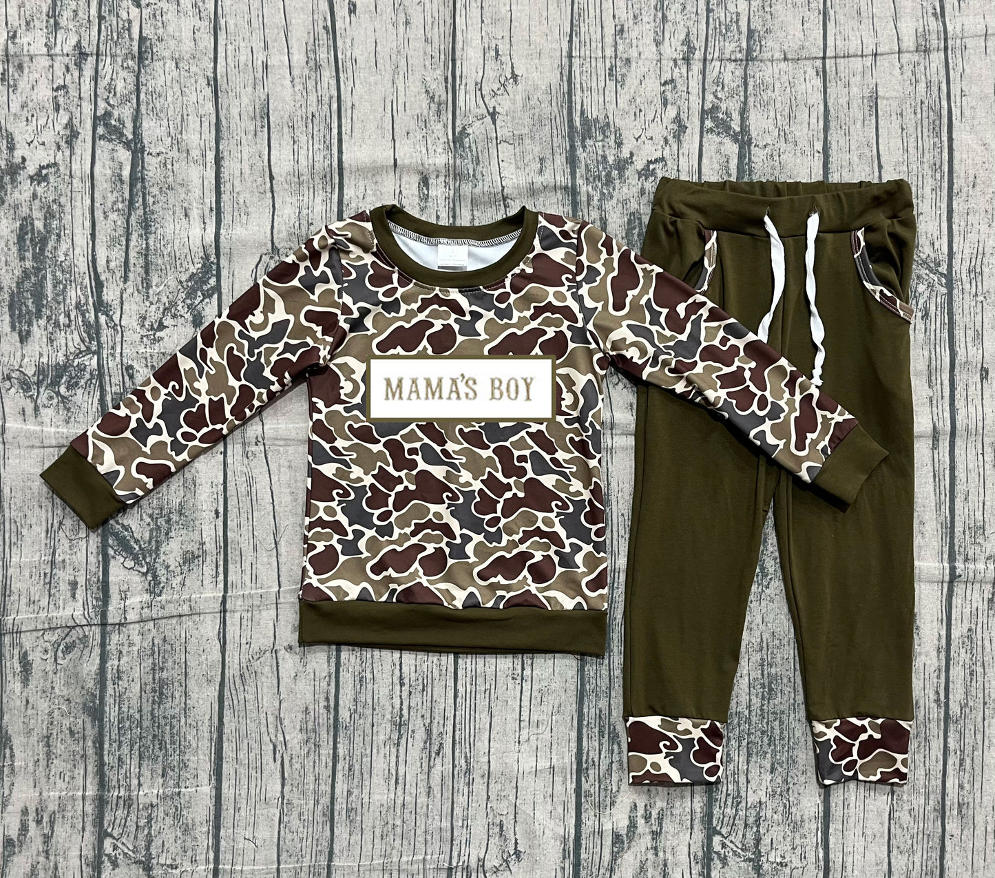 (Pre-order)BLP1330 MAMA'S BOY Camo Top Pockets Pants Boys Clothes Set
