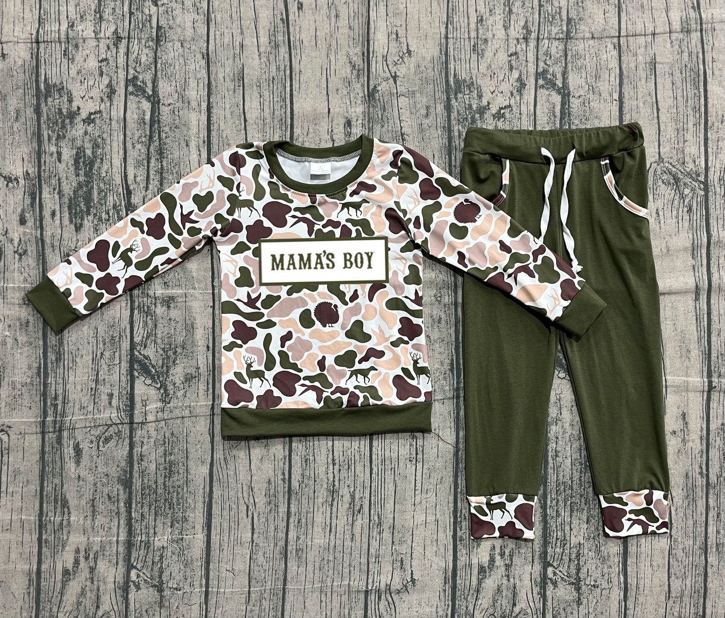 (Pre-order)BLP1338 MAMA'S BOY Khaki Camo Top Pockets Pants Boys Clothes Set