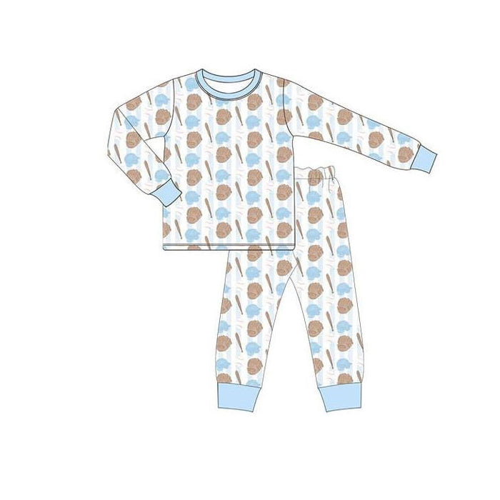 (Pre-order)BLP1340 Baseball Blue Print Boys Pajamas Clothes Set