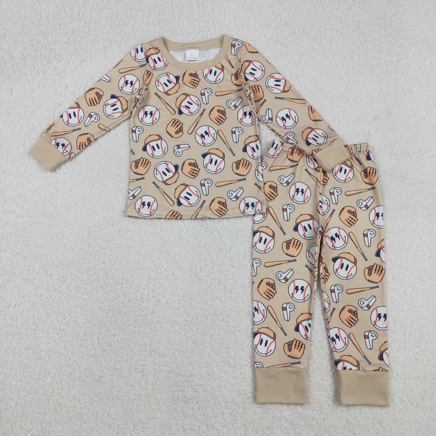 BLP1346 Baseball Smiling Face Print Boys Fall Pajamas Clothes Set