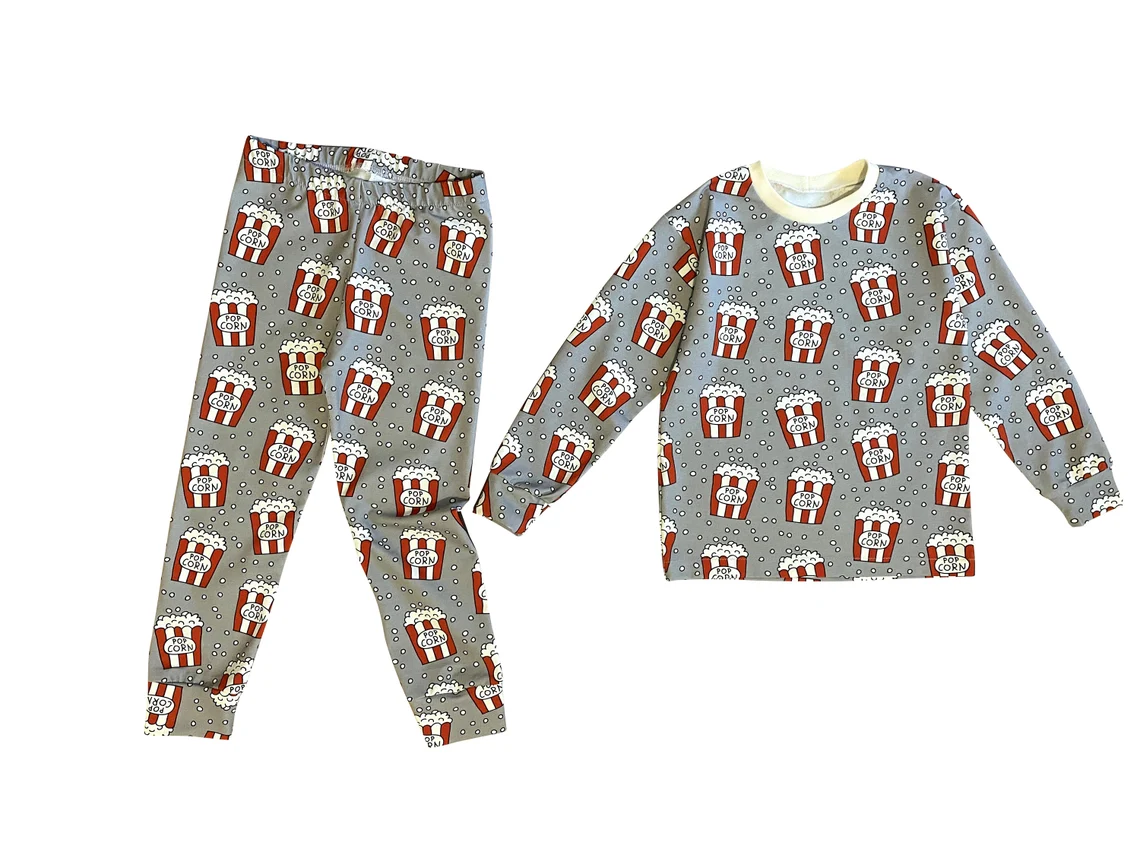 (Pre-order)BLP1347 POP CORN Print Kids Fall Pajamas Clothes Set