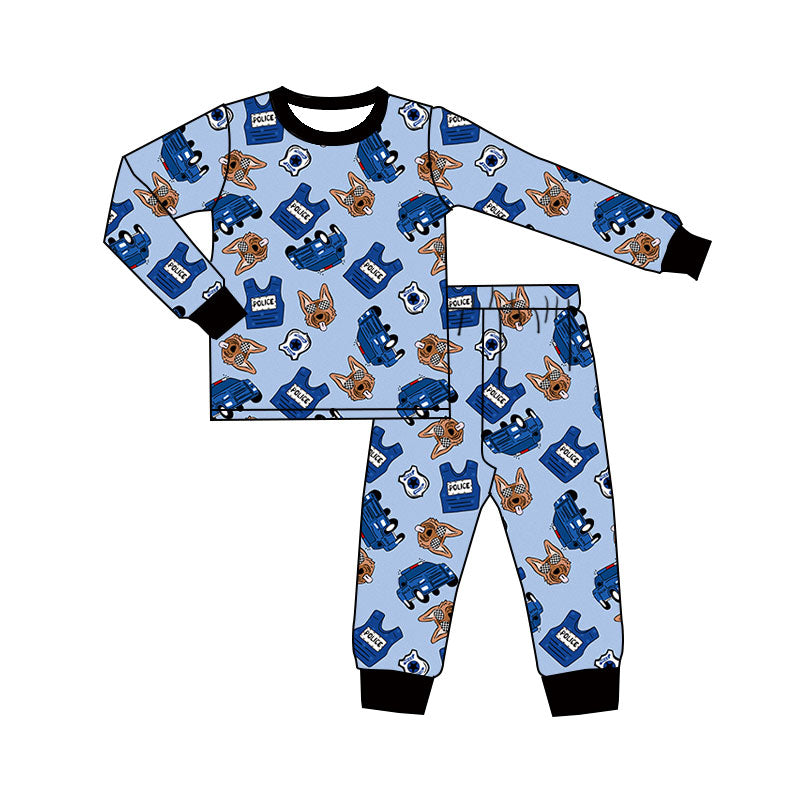 (Pre-order)BLP1350 Police Vest Dog Blue Print Boys Pajamas Clothes Set