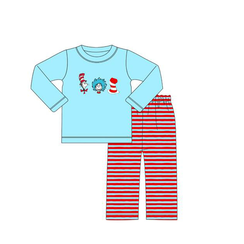 (Pre-order)BLP1354 Dr.Reading Blue Top Red Stripes Pants Boys Clothes Set