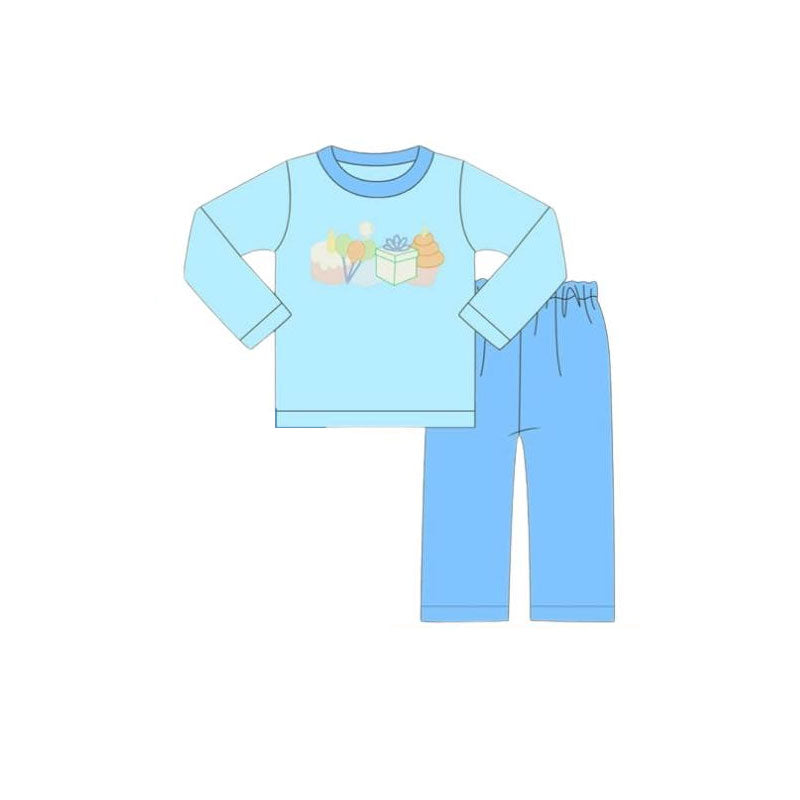 (Pre-order)BLP1357 Cake Top Blue Pants Boys Happy Birthday Clothes Set