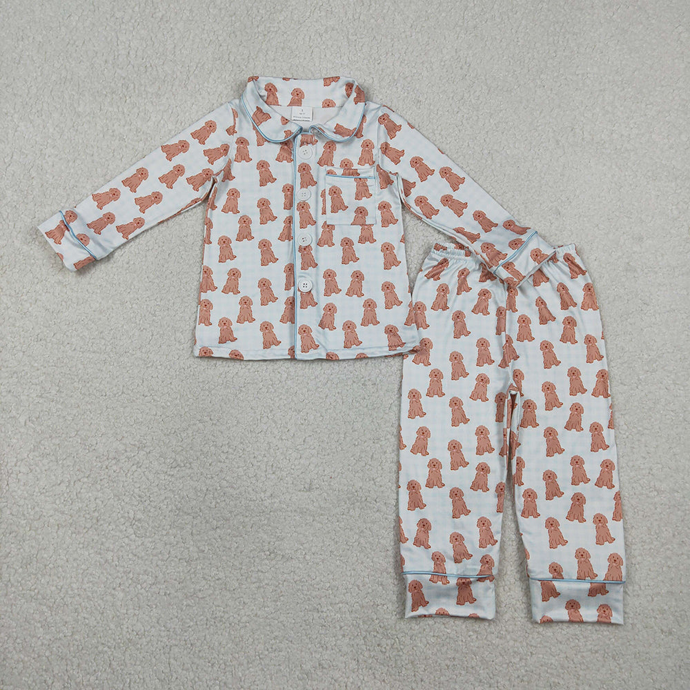 BLP1408 Puppy Print Boys Buttons Pajamas Clothes Set