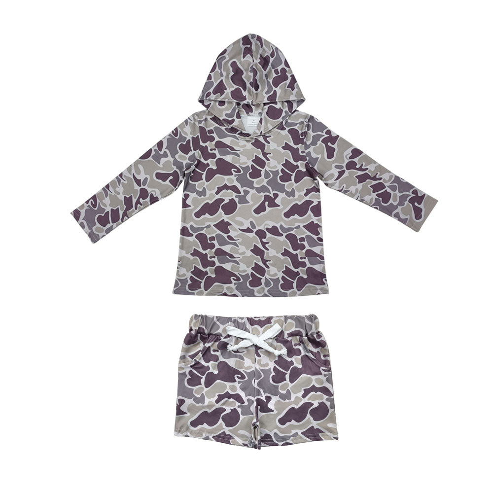 BLS0006 Camo Hoodie Top Pockets Shorts Boys Clothes Set