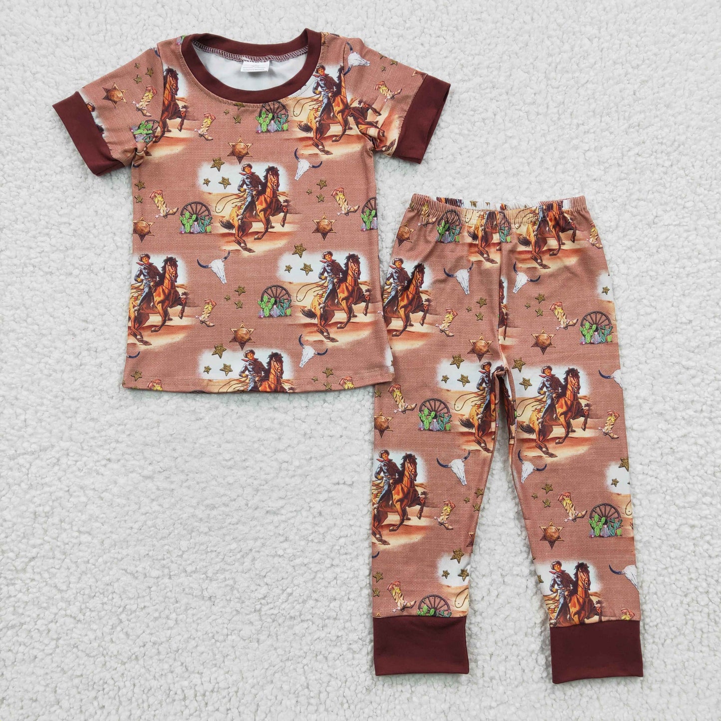 5 Colors Rodeo Western Print Kids Pajamas Clothes Set