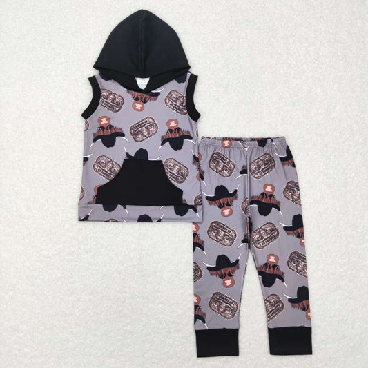 (Promotion)BSPO0069 Boys Highland Cow Print Hoodie Outfits