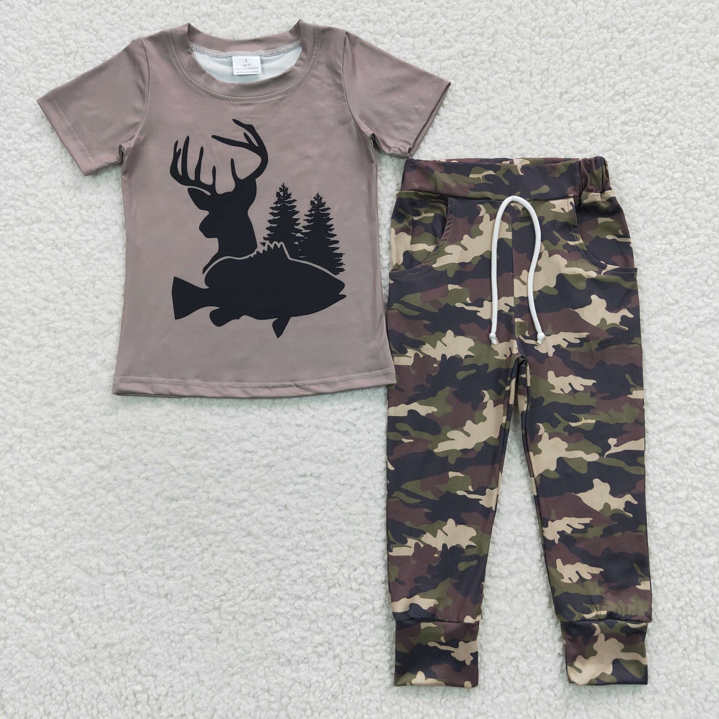 (Promotion)BSPO0108 Boys short sleeve go hunting camo pants kids clothes set