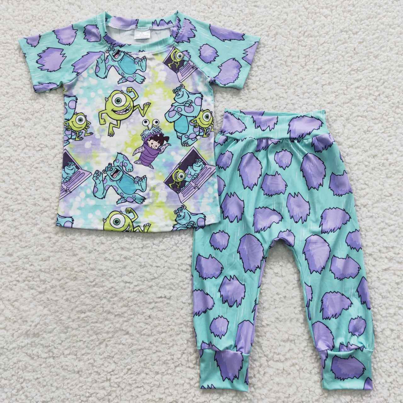 BSPO0122 Cartoon Monster print boys clothes set