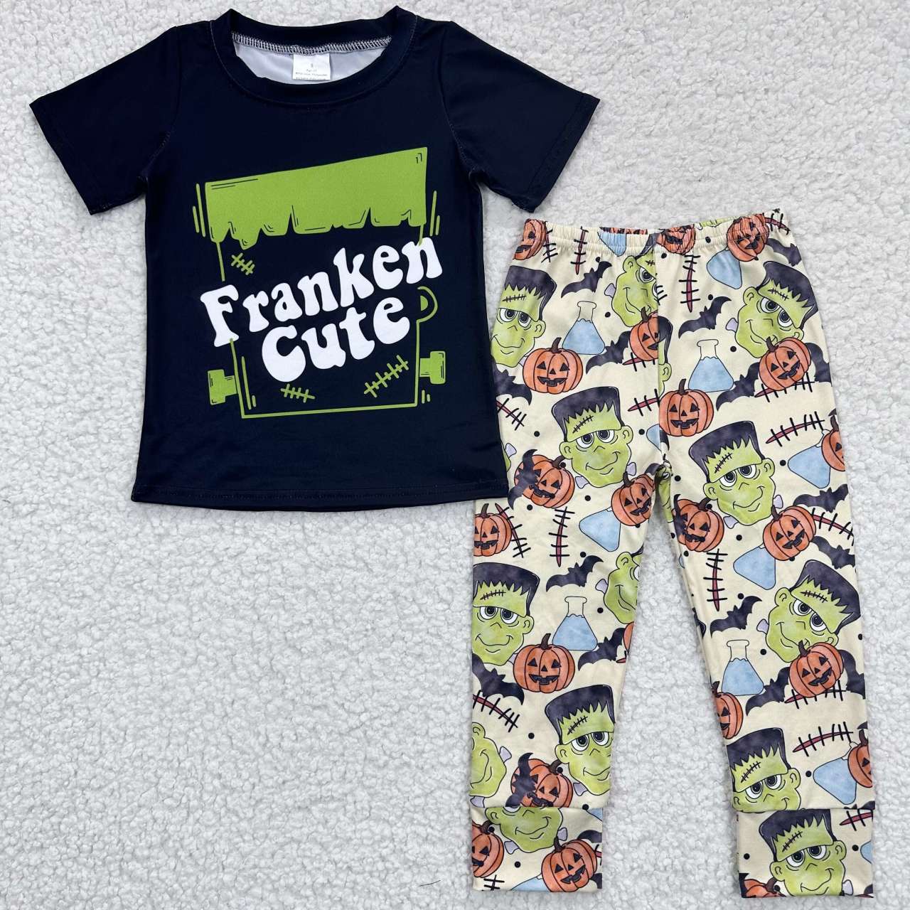 BSPO0129 Green cute top pumpkin pants Halloween kids clothes set