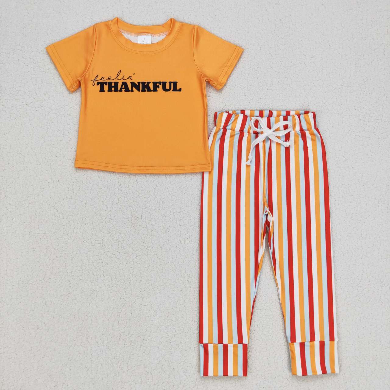 BSPO0167 Thankful Mustard Top Stripes Pants Boys Fall Clothes Set