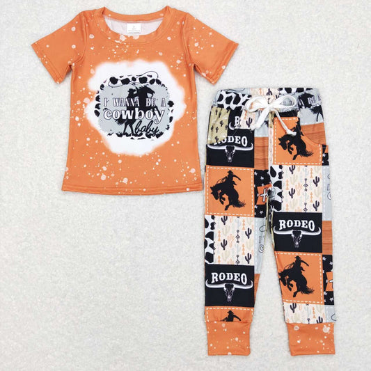 BSPO0209 I Wanna Be A Cowboy Baby Print Boys Western Clothes Set