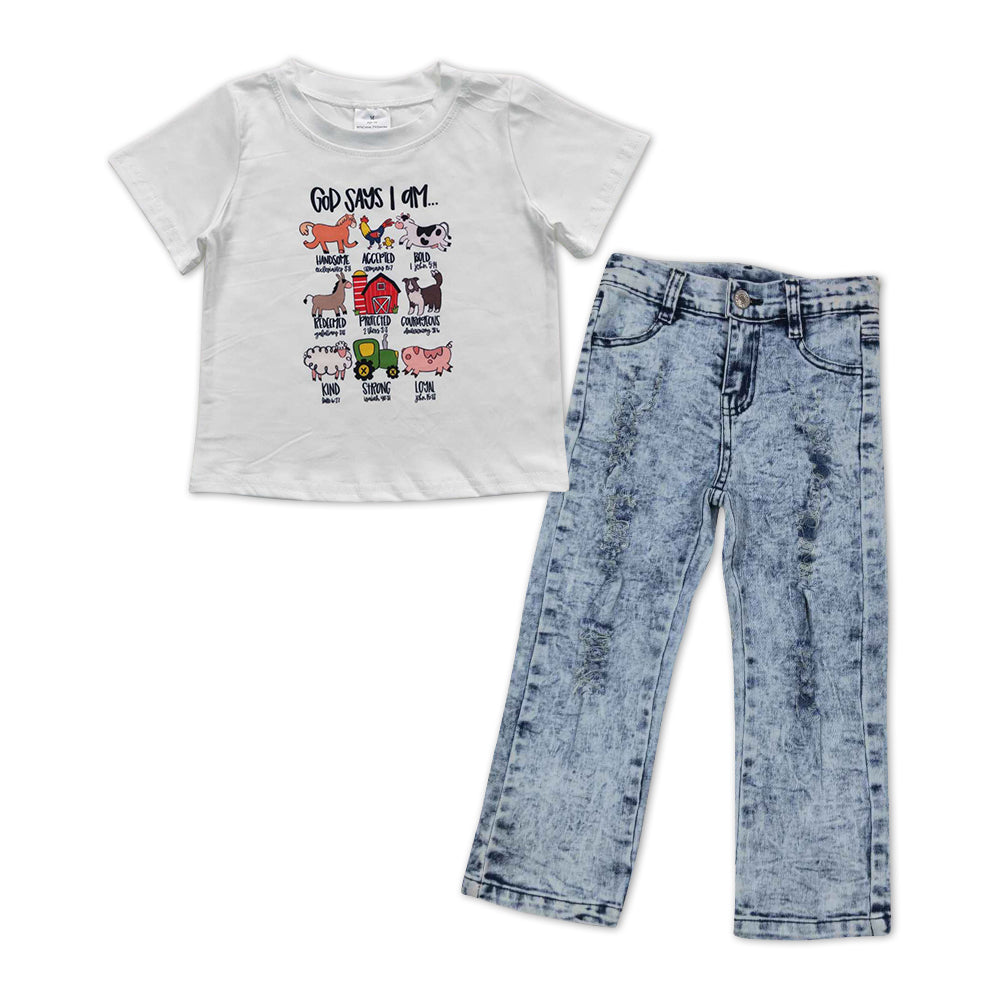 BSPO0210 Animals Top Denim Pants Boys Clothes Set