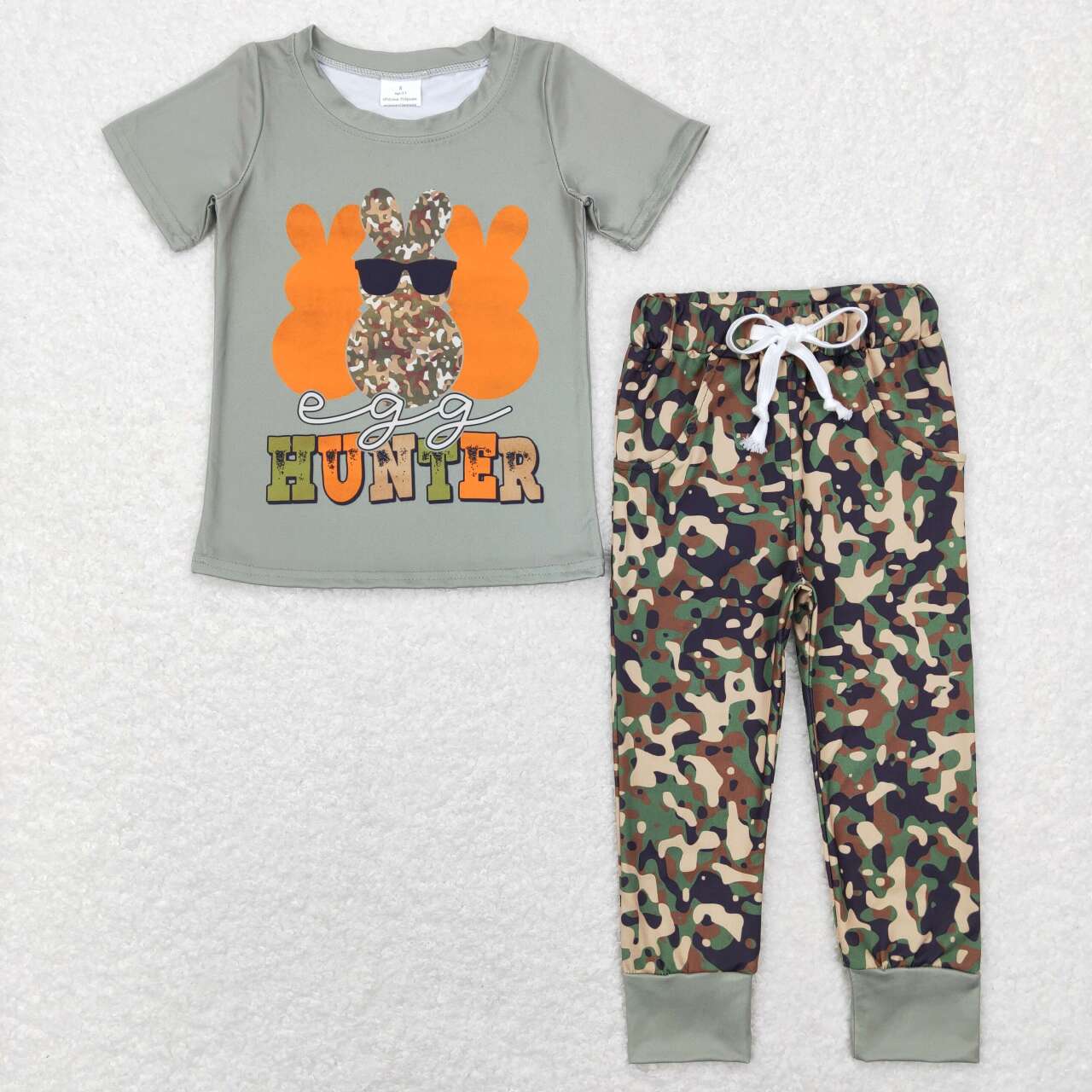 Egg Hunter Bunny Camo Print Sibling Easter Matching Clothes